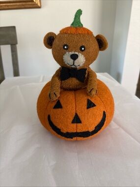 Plush Pumpkin Bear Toy - Orange Felt Jack-O'-Lantern